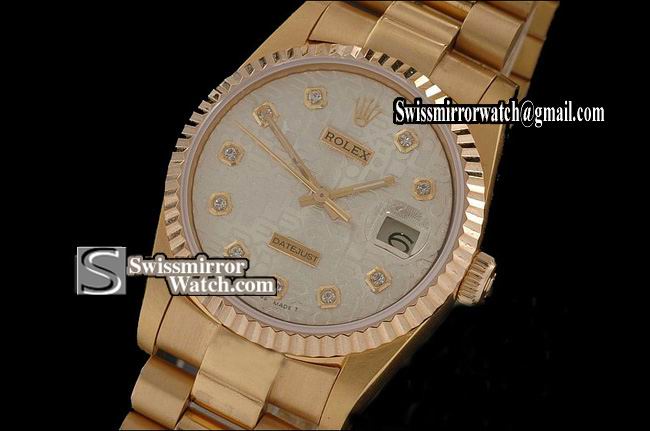 Mens Rolex Datejust FG White Jubilee Dial Diamond Markers Swiss Eta 2836-2 Replica Watches