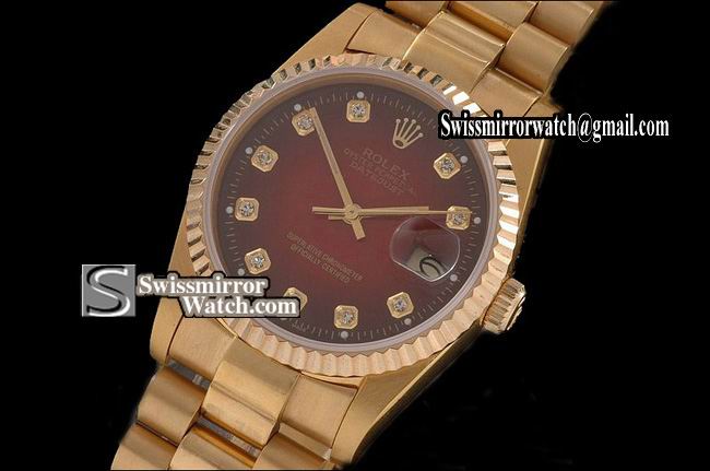 Mens Rolex Datejust FG Marron Dial Diamond Markers Swiss Eta 2836-2 Replica Watches
