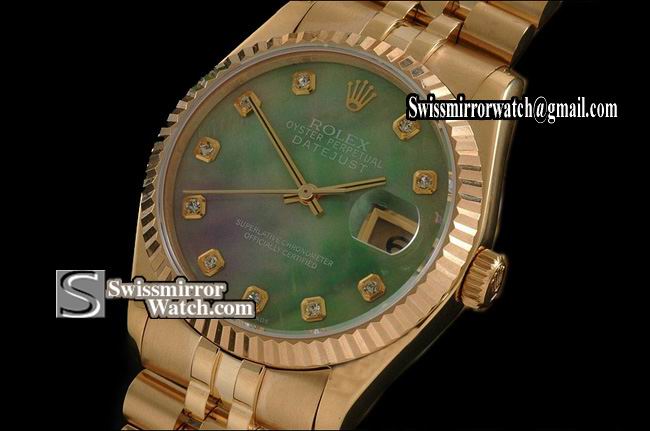 Mens Rolex Datejust FG MOP Ex Green Dial Jubilee Roman Markers Eta 2836-2 Replica Watches