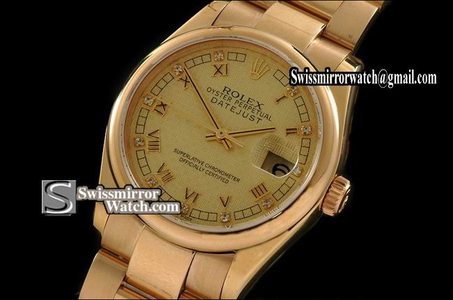 Mens Rolex Datejust FG Checkered Gold Dial Oyster Diam/Roman Markers Eta Replica Watches