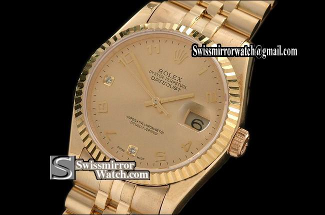 Mens Rolex Datejust FG Gold Dial Jubilee Diam/Num Markers Eta 2836-2 Replica Watches