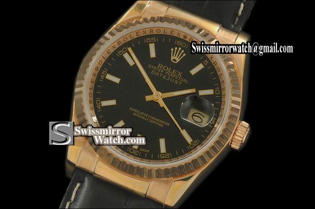 Mens Rolex Datejust LE Black Dial Stick Markers Swiss Eta 2836-2 Replica Watches