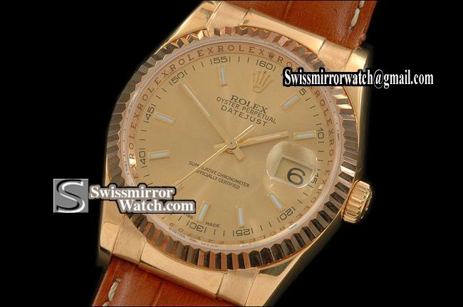 Mens Rolex Datejust LE Gold Dial Stick Markers Swiss Eta 2836-2 Replica Watches