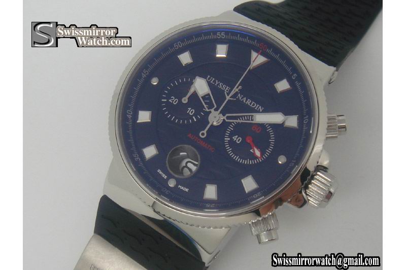 Ulysse Nardin Marine Chronograph SS/RU Blk A-7750sec@3 Replica Watches