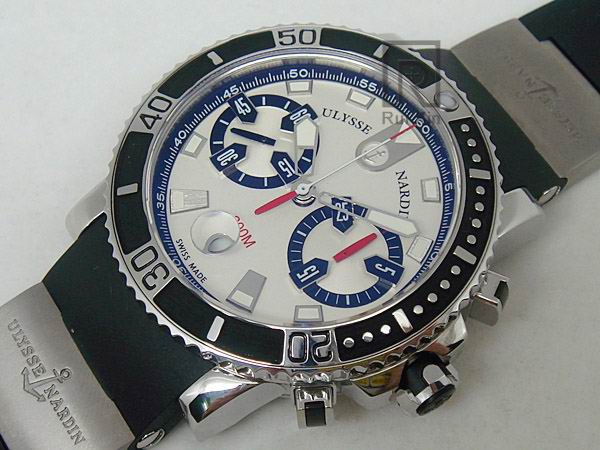 Ulysse Nardin Maxi Marine Chrono Blk SS/RU Wht A-7750 28800bph Replica Watches