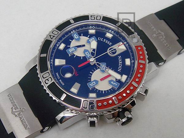 Ulysse Nardin Maxi Marine Chrono Blk/Red SS/SS Blk A-7750 Replica Watches