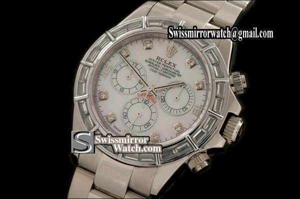 Rolex Daytona SS MOP White/Baguette Diamond Watches