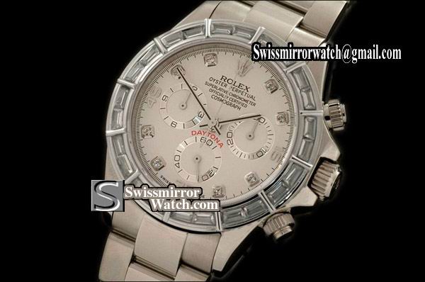 Rolex Daytona SS White/Baguette Diam Asia 7750 @6 Watches