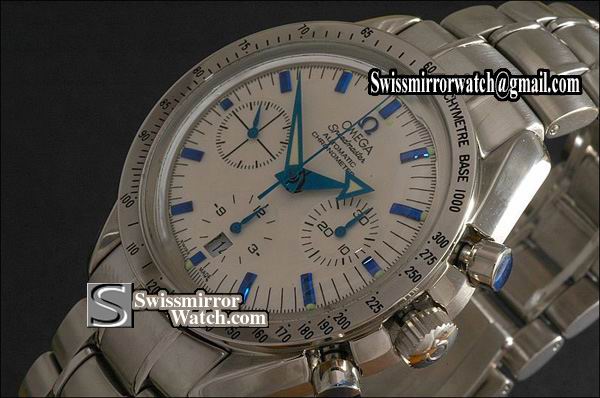 Omega Speedmaster Broad Arrow White Dial Blue Stk 7750 Working Chronos Replica Watches