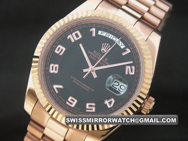 Swiss Rolex 118238 Oyster Day-Date II RG 41mm Black Watch