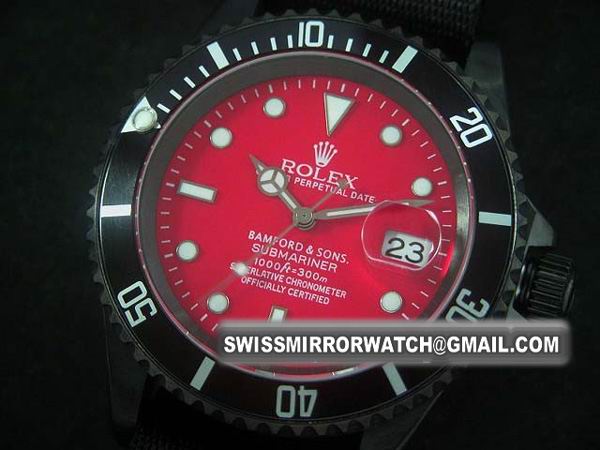 Rolex Sub Bamford & Sons PVD/Ny Swiss ETA Red Watch