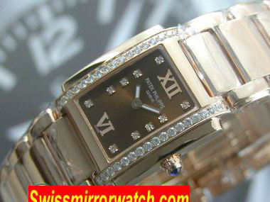 Patek Ladies 24 Hours Single Diamonds Rose Gold Chocolate Swiss Quartz Replica Watches