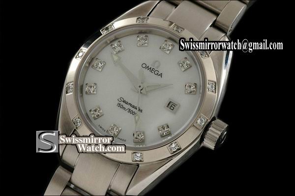 Omega Seamaster Ladies Aqua Terra MOP White/Diam Markers Swiss Eta 2671-2 Replica Watches