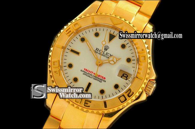 Middle Size Rolex Yacht-Master Full Gold White dial Swiss Eta 26