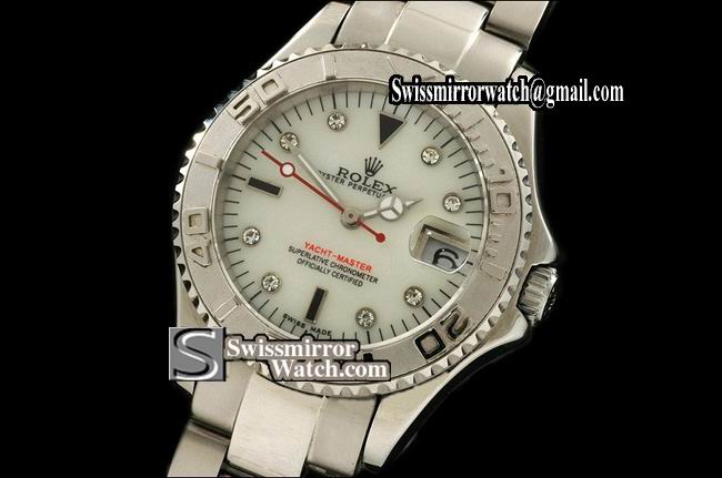 Middle Size Rolex Yacht-Master SS MOP White Dial Diamonds Marker