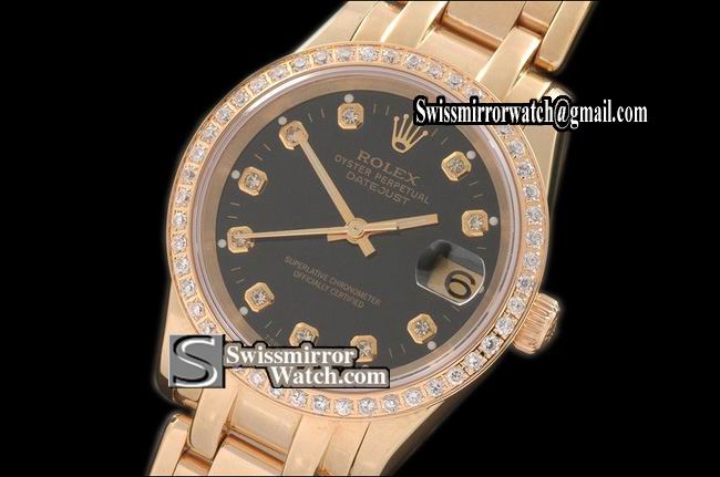 Rolex Midsize Datejust Masterpiece FG Diamond Bez Black Diamonds Swiss Eta 2671-2 Replica Watches