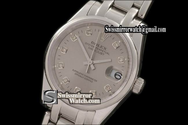 Rolex Midsize Datejust Masterpiece SS Smooth Bez Grey Diamonds Swiss Eta 2671-2 Replica Watches