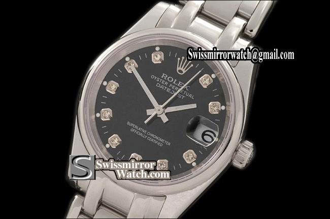 Rolex Midsize Datejust Masterpiece SS Smooth Bez Black Diamonds Swiss Eta 2671-2 Replica Watches