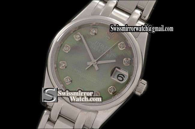 Rolex Midsize Datejust Masterpiece SS Smooth Bez MOP Ex Green Diamonds Swiss Eta 2671-2 Replica Watches