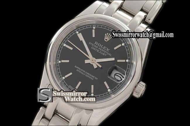 Rolex Midsize Datejust Masterpiece SS Smooth Bez Black Sticks Swiss Eta 2671-2 Replica Watches