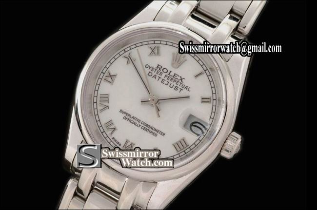 Rolex Midsize Datejust Masterpiece SS Smooth Bez White Roman Swiss Eta 2671-2 Replica Watches