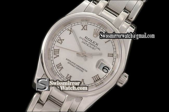 Rolex Midsize Datejust Masterpiece SS Smooth Bez Silver Roman Swiss Eta 2671-2 Replica Watches