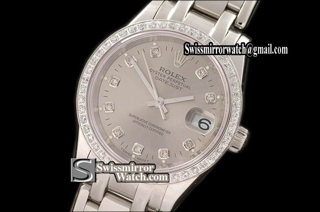 Rolex Midsize Datejust Masterpiece SS Diamond Bez Grey Diamonds Swiss Eta 2671-2 Replica Watches