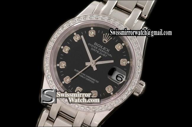 Rolex Midsize Datejust Masterpiece SS Diamond Bez Black Diamonds Swiss Eta 2671-2 Replica Watches