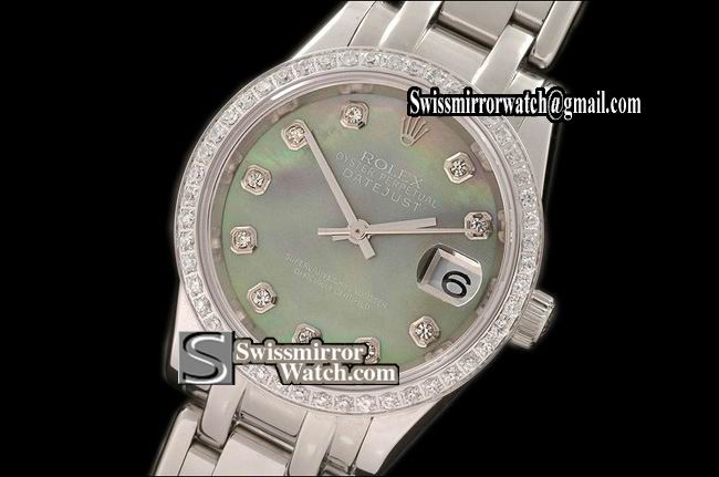 Rolex Midsize Datejust Masterpiece SS Diamond Bez MOP Ex Green Diamonds Swiss Eta 2671-2 Replica Watches