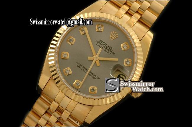 Midsize Rolex Datejust YG Jubilee Grey Diam Swiss Eta 2836-2 Replica Watches