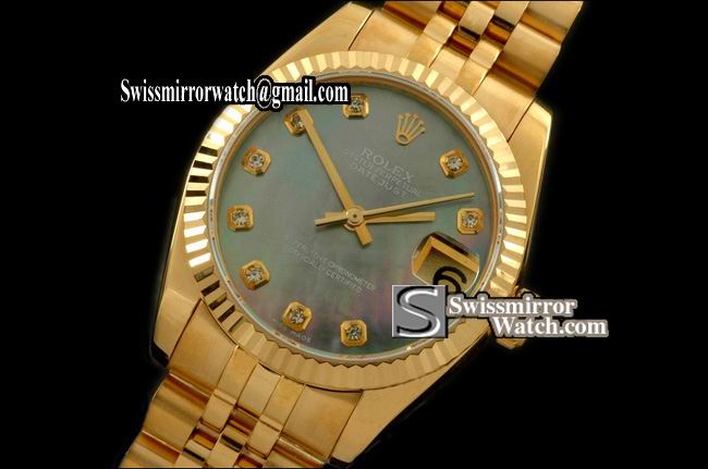 Midsize Rolex Datejust YG Jubilee MOP L-Blue Diam Swiss Eta 2836-2 Replica Watches