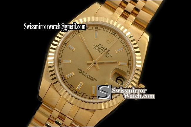 Midsize Rolex Datejust YG Jubilee Gold Sticks Swiss Eta 2836- Replica Watches
