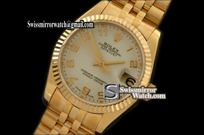 Midsize Rolex Datejust YG Jubilee Sunray White Numeral Swiss Eta 2836-2 Replica Watches