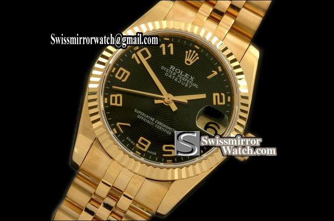 Midsize Rolex Datejust YG Jubilee Sunray Black Numeral Swiss Eta 2836-2 Replica Watches