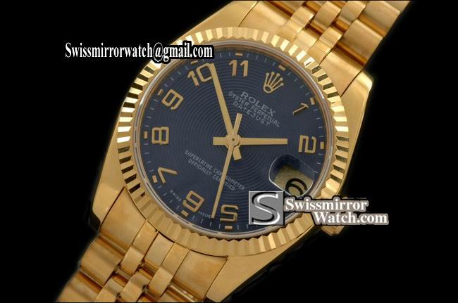 Midsize Rolex Datejust YG Jubilee Sunray Blue Numeral Swiss Eta 2836-2 Replica Watches