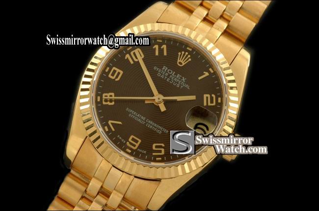Midsize Rolex Datejust YG Jubilee Sunray Brown Numeral Swiss Eta 2836-2 Replica Watches