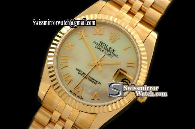 Midsize Rolex Datejust YG Jubilee MOP White Roman Swiss Eta 2836-2 Replica Watches