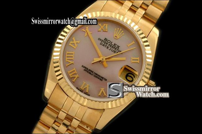 Midsize Rolex Datejust YG Jubilee MOP Pink Roman Swiss Eta 2836-2 Replica Watches
