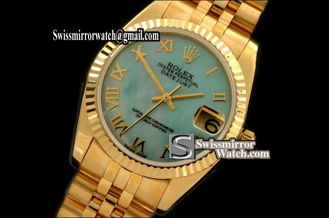 Midsize Rolex Datejust YG Jubilee MOP L-Blue Roman Swiss Eta 2836-2 Replica Watches