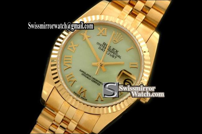Midsize Rolex Datejust YG Jubilee MOP L-Green Roman Swiss Eta 2836-2 Replica Watches