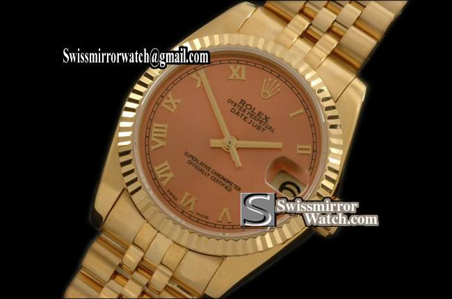 Midsize Rolex Datejust YG Jubilee Salmon Roman Swiss Eta 2836-2 Replica Watches