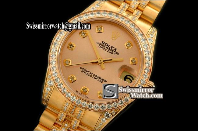 Midsize Rolex Datejust YG Jubilee Diam Bez/M-links R-Gold Diam S-Eta 2836-2 Replica Watches