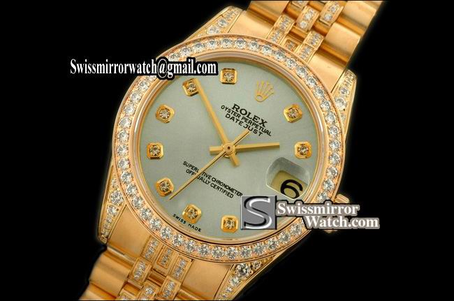 Midsize Rolex Datejust YG Jubilee Diam Bez/M-links L-Blue Diam S-Eta 2836-2 Replica Watches