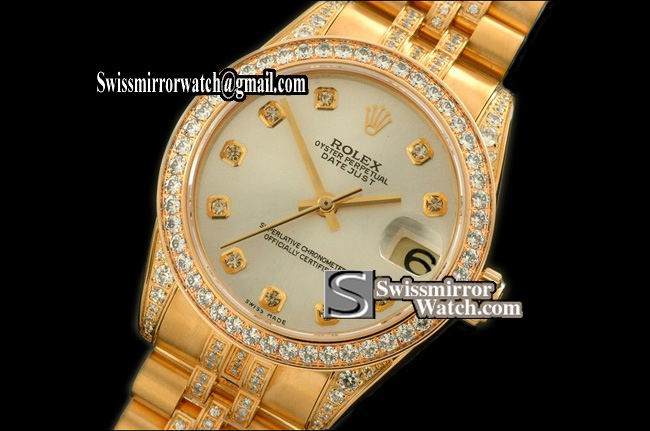 Midsize Rolex Datejust YG Jubilee Diam Bez/M-links Silver Diam S-Eta 2836-2 Replica Watches