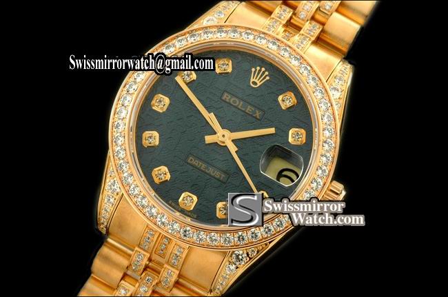 Midsize Rolex Datejust Model : 18K plated Yellow Gold Case, Diamond Bezel, Jubilee Blue Dial Replica Watches