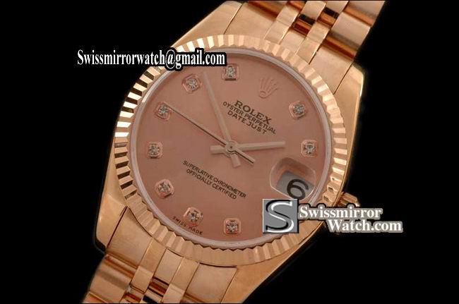 Midsize Rolex Datejust RG Jubilee Rose Gold Diam Swiss Eta 2836-2 Replica Watches