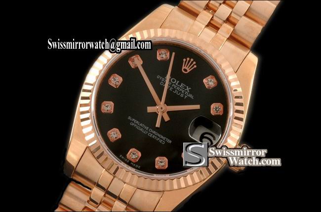 Midsize Rolex Datejust RG Jubilee Black Diam Swiss Eta 2836-2 Replica Watches