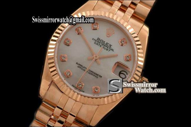 Midsize Rolex Datejust RG Jubilee MOP White Diam Swiss Eta 2836-2 Replica Watches