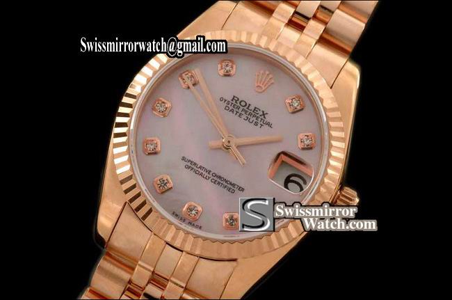 Midsize Rolex Datejust RG Jubilee MOP Pink Diam Swiss Eta 2836-2 Replica Watches