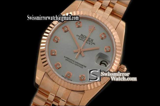 Midsize Rolex Datejust RG Jubilee MOP L/Blue Diam Swiss Eta 2836-2 Replica Watches